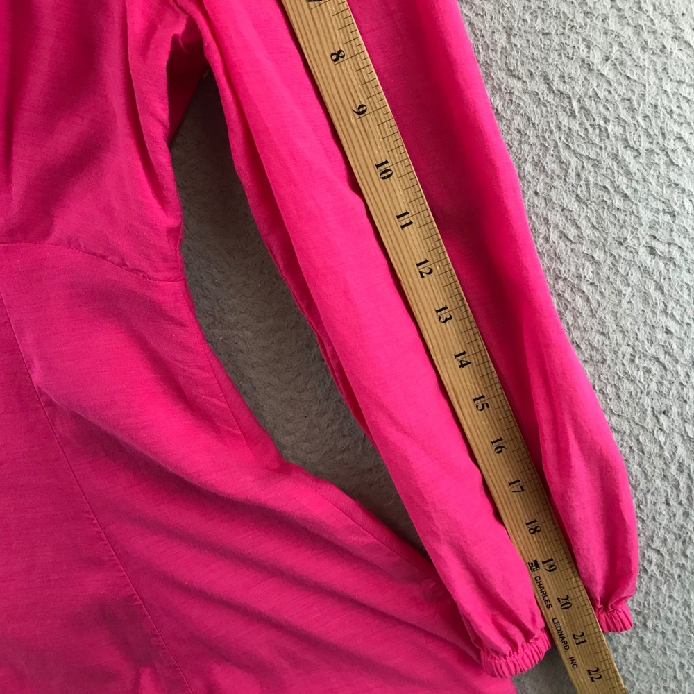 J. Crew Hot Pink Square Neck Smocked Bodice Tie Front Puff Sleeve Mini‎ Dress 6 - Picture 8 of 10